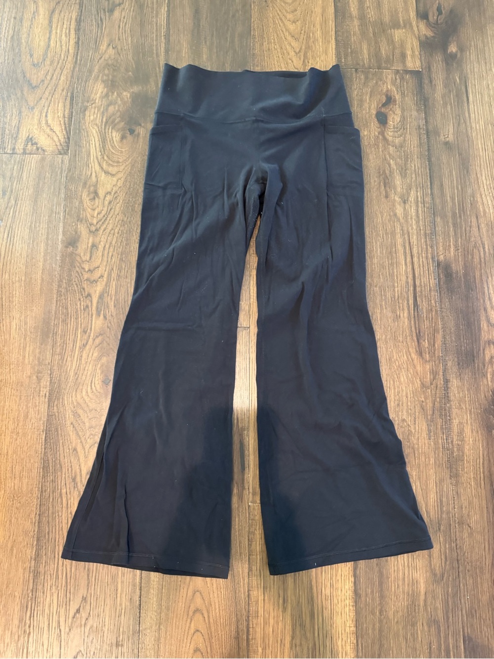 Athleta Black Boot‑Flare Yoga Pants with High Fold Waistband